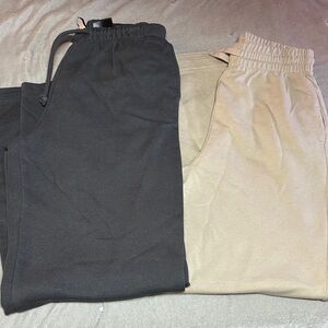 H&M Sweatpants Bundle: Gray High-Waisted Joggers & Beige Wide Leg Pants